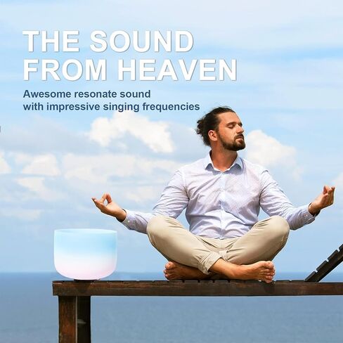 Frosted Heart Chakra Crystal Singing Bowl Free Mallet and O-ring For Sound Healing Meditation (Blue-Pink, 8 inches, G note) in Saudi Arabia