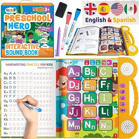 Bilingual Preschool Learning Activities with 2 Dry Erase Markers, Great Toddler Learning Activities. Reusable Spanish and English Preschool Workbook Homeschool Supplies in Kuwait