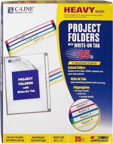 C-Line Write-On Project Folders, Heavyweight Poly, Assorted Colors, 8.5 x 11 Inches, 25 per Box (62160) in Saudi Arabia
