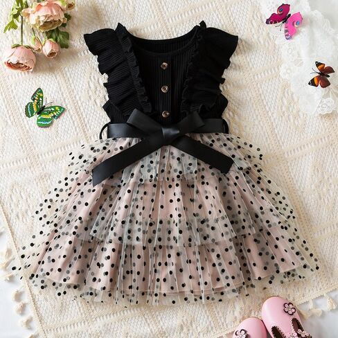 TTYAOVO Toddler Baby Dress Polka Dot Birthday Princess Casual Dresses Size 100(3 Years, 1988 Black) in Saudi Arabia