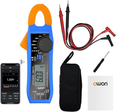 OWON CM2100B Bluetooth Digital Clamp Meter Auto Range 20000 Counts AC/DC Resistance Capacitance Tester Multiple Measurement Functions NCV VFC Diode Overload Protection True RMS Multimeter in Saudi Arabia