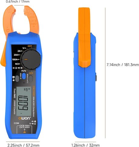 OWON CM2100B Bluetooth Digital Clamp Meter Auto Range 20000 Counts AC/DC Resistance Capacitance Tester Multiple Measurement Functions NCV VFC Diode Overload Protection True RMS Multimeter in Saudi Arabia