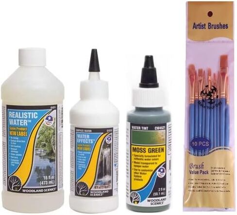 اجعل يومك من Woodland Scenics واقعيًا، وتأثيرات المياه، ولون الماء الأخضر الطحلبي (عبوة من 3) فرش الرسم in Kuwait