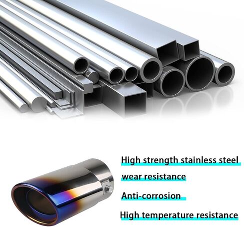 Stainless Steel Car Exhaust Tip, 5.5" Universal Exhaust Pipe, Modification Tail Throat Tail Pipe, Steel Exhaust Tips Chrome Plated Finish Tailpipe, Accessory for All Cars in Saudi Arabia