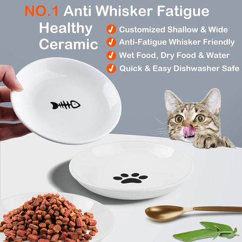 أوعية القطط المرتفعة المضادة للقيء، أوعية طعام القطط الخزفية المرتفعة للقطط الداخلية، وعاء واسع ضحل للقطط مرتفع، أطباق مسطحة لطيفة لتغذية القطط الأليفة، طبق طعام رطب صديق للقطط in Kuwait