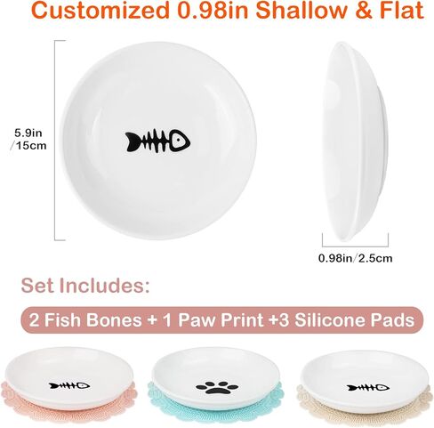 أوعية القطط المرتفعة المضادة للقيء، أوعية طعام القطط الخزفية المرتفعة للقطط الداخلية، وعاء واسع ضحل للقطط مرتفع، أطباق مسطحة لطيفة لتغذية القطط الأليفة، طبق طعام رطب صديق للقطط in Kuwait