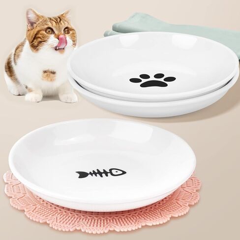 أوعية القطط المرتفعة المضادة للقيء، أوعية طعام القطط الخزفية المرتفعة للقطط الداخلية، وعاء واسع ضحل للقطط مرتفع، أطباق مسطحة لطيفة لتغذية القطط الأليفة، طبق طعام رطب صديق للقطط in Kuwait