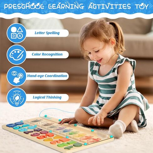 Montessori Toys for 3 Year Old Toddlers: 4 in 1 Learning Resources Toys Magnetic Color and Number Maze Wooden Puzzle Board Shape Sorting Game Activities for Kids Birthday Gifts for Boys Girls Age 3 4 in Kuwait