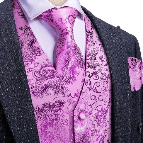 Mens Shiny Paisley Printed Vest Tie Set Business Suit Waistcoat Formal Flower Silk V-Neck 5PCS for Tuxedo or Wedding in Saudi Arabia