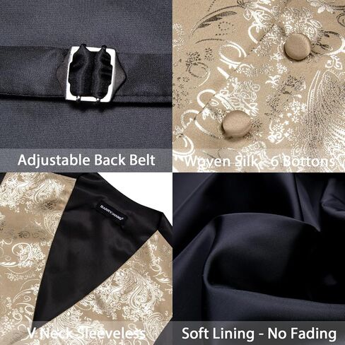 Mens Shiny Paisley Printed Vest Tie Set Business Suit Waistcoat Formal Flower Silk V-Neck 5PCS for Tuxedo or Wedding in Saudi Arabia