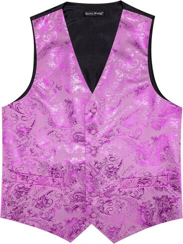 Mens Shiny Paisley Printed Vest Tie Set Business Suit Waistcoat Formal Flower Silk V-Neck 5PCS for Tuxedo or Wedding in Saudi Arabia