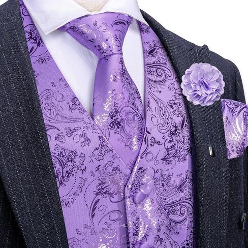 Mens Shiny Paisley Printed Vest Tie Set Business Suit Waistcoat Formal Flower Silk V-Neck 5PCS for Tuxedo or Wedding in Saudi Arabia