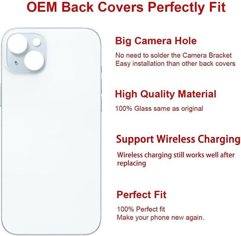 OEM Rear Back Glass Replacement for iPhone 15 6.1-inches with Reparing Tool Kit and Pre-Installed Adhesive (Black) in Saudi Arabia