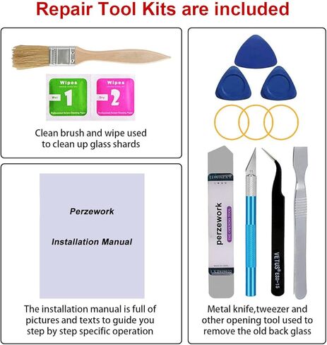 استبدال الزجاج الخلفي الخلفي من شركة Perzework OEM متوافق مع iPhone 13 pro max 6.7 بوصة جميع الحاملات مع أدوات لاصقة مثبتة مسبقًا وأدوات إصلاح احترافية (أزرق) in Kuwait