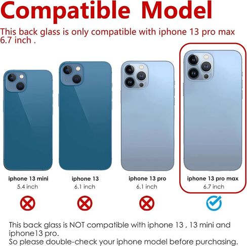 استبدال الزجاج الخلفي الخلفي من شركة Perzework OEM متوافق مع iPhone 13 pro max 6.7 بوصة جميع الحاملات مع أدوات لاصقة مثبتة مسبقًا وأدوات إصلاح احترافية (أزرق) in Kuwait