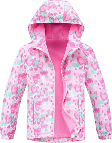 LUCKYLUAN Girls Boys Hooded Windproof Jacket Patterned Fleece Lined Outerwear in Saudi Arabia