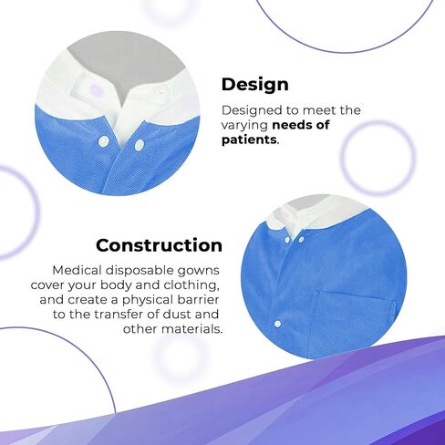 AMZ Medical Supply معاطف مختبر للاستعمال مرة واحدة للبالغين، مقاس كبير، عبوة من 10 معاطف مختبرية للرسائل النصية القصيرة، ملابس طبية للاستعمال مرة واحدة مقاومة للسوائل 40 جرامًا في المتر المربع مع أزرار كبس أمامية، وياقة وأصفاد محبوكة، 3 جيوب in Kuwait