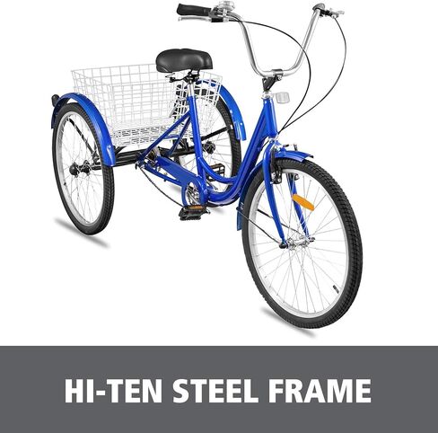 دراجة ثلاثية العجلات للكبار من Happybuy دراجة ثلاثية العجلات مقاس 24 بوصة و26 بوصة ومقعد قابل للتعديل مع نظام فرامل الجرس ودراجات سلة الطراد حجم كبير للتسوق in Kuwait