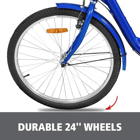 دراجة ثلاثية العجلات للكبار من Happybuy دراجة ثلاثية العجلات مقاس 24 بوصة و26 بوصة ومقعد قابل للتعديل مع نظام فرامل الجرس ودراجات سلة الطراد حجم كبير للتسوق in Kuwait