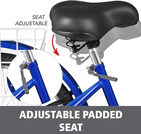 دراجة ثلاثية العجلات للكبار من Happybuy دراجة ثلاثية العجلات مقاس 24 بوصة و26 بوصة ومقعد قابل للتعديل مع نظام فرامل الجرس ودراجات سلة الطراد حجم كبير للتسوق in Kuwait