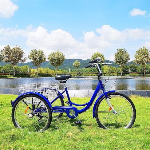 دراجة ثلاثية العجلات للكبار من Happybuy دراجة ثلاثية العجلات مقاس 24 بوصة و26 بوصة ومقعد قابل للتعديل مع نظام فرامل الجرس ودراجات سلة الطراد حجم كبير للتسوق in Kuwait