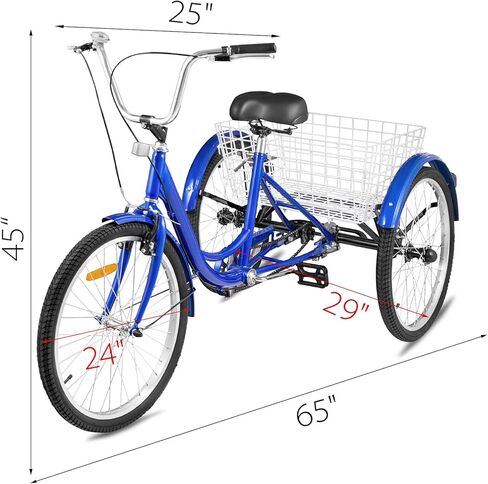 دراجة ثلاثية العجلات للكبار من Happybuy دراجة ثلاثية العجلات مقاس 24 بوصة و26 بوصة ومقعد قابل للتعديل مع نظام فرامل الجرس ودراجات سلة الطراد حجم كبير للتسوق in Kuwait