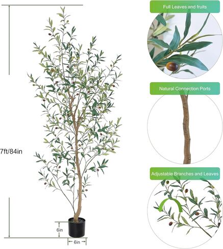 Nafresh Tall Natural Style Faux Olive Tree，7Ft(84") Realistic Potted Silk Artificial Olive Tree， Fake Olive Trees Indoor with Green Leaves and Big Fruits for Home Office Indoor Floor Decor. in Saudi Arabia
