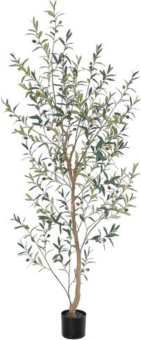 Nafresh Tall Natural Style Faux Olive Tree，7Ft(84") Realistic Potted Silk Artificial Olive Tree， Fake Olive Trees Indoor with Green Leaves and Big Fruits for Home Office Indoor Floor Decor. in Saudi Arabia