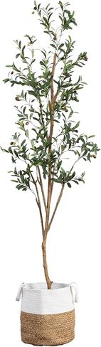 Nearly Natural Olive Tree Artificial Indoor 7FT Tall with Jute Basket Planter Fake Olive Tree for Home & Office Decor, Faux Olive Tree with Natural Wood Trunk, Realistic Olive Tree Branches and Fruit in Saudi Arabia