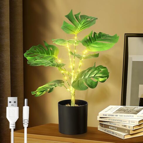 2Pack Fake Plants Palm Tree,18in Artificial Potted Faux Plants 24 LED Fairy Lights with USB Powered Faux Potted Tree for Floor Home Office Table Farmhouse Bedroom Decor in Saudi Arabia
