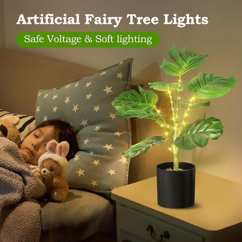 2Pack Fake Plants Palm Tree,18in Artificial Potted Faux Plants 24 LED Fairy Lights with USB Powered Faux Potted Tree for Floor Home Office Table Farmhouse Bedroom Decor in Saudi Arabia