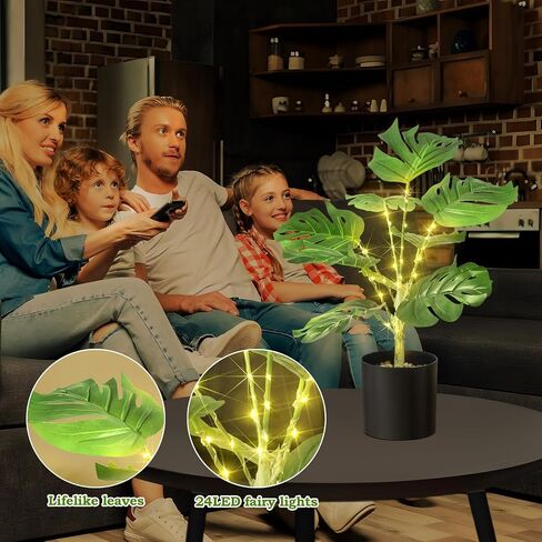 2Pack Fake Plants Palm Tree,18in Artificial Potted Faux Plants 24 LED Fairy Lights with USB Powered Faux Potted Tree for Floor Home Office Table Farmhouse Bedroom Decor in Saudi Arabia