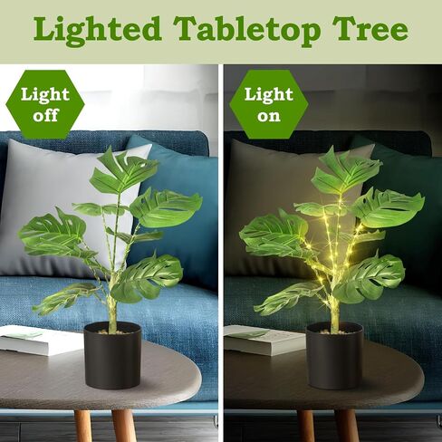 2Pack Fake Plants Palm Tree,18in Artificial Potted Faux Plants 24 LED Fairy Lights with USB Powered Faux Potted Tree for Floor Home Office Table Farmhouse Bedroom Decor in Saudi Arabia