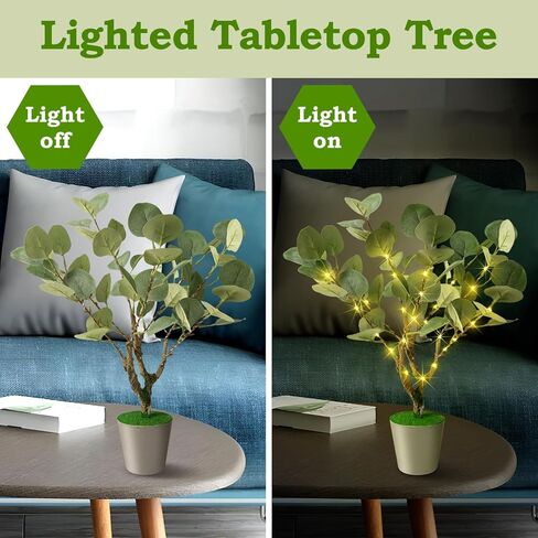 2 حزمة من النباتات المزيفة شجرة النخيل، 18 بوصة نباتات صناعية بوعاء 24 أضواء LED خرافية مع شجرة صناعية بوعاء تعمل بمنفذ USB لأرضية المنزل والمكتب وديكور غرفة النوم والمزرعة in Kuwait