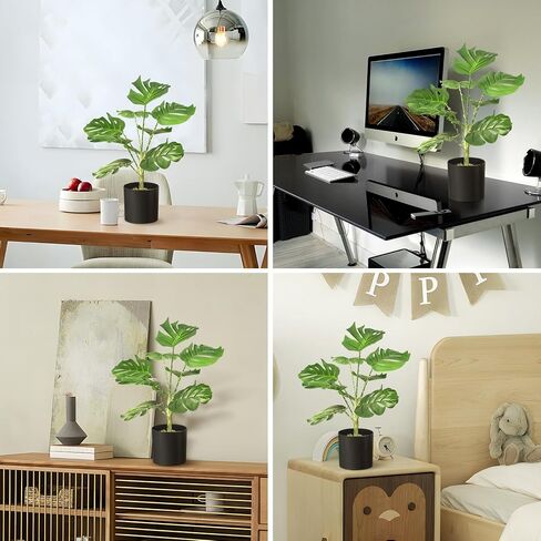 2Pack Fake Plants Palm Tree,18in Artificial Potted Faux Plants 24 LED Fairy Lights with USB Powered Faux Potted Tree for Floor Home Office Table Farmhouse Bedroom Decor in Saudi Arabia