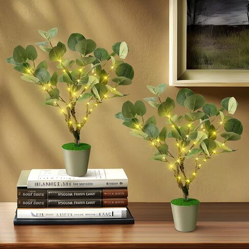 2Pack Fake Plants Palm Tree,18in Artificial Potted Faux Plants 24 LED Fairy Lights with USB Powered Faux Potted Tree for Floor Home Office Table Farmhouse Bedroom Decor in Saudi Arabia