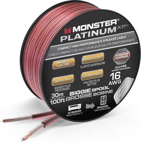 Monster 16 AWG Speaker Wire: Advanced Performance XP Speaker Cable 100 FT Spool with Copper Speaker Wire Clad Aluminum (CCA) Audio Wire Construction - Easy to Strip & Install Speaker Cables in Saudi Arabia