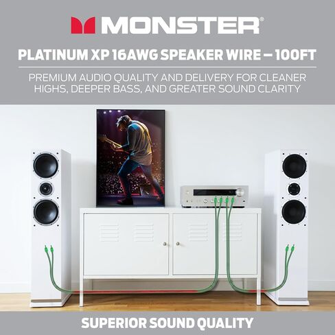 Monster 16 AWG Speaker Wire: Advanced Performance XP Speaker Cable 100 FT Spool with Copper Speaker Wire Clad Aluminum (CCA) Audio Wire Construction - Easy to Strip & Install Speaker Cables in Saudi Arabia