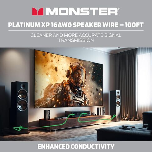 Monster 16 AWG Speaker Wire: Advanced Performance XP Speaker Cable 100 FT Spool with Copper Speaker Wire Clad Aluminum (CCA) Audio Wire Construction - Easy to Strip & Install Speaker Cables in Saudi Arabia