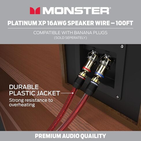 Monster 16 AWG Speaker Wire: Advanced Performance XP Speaker Cable 100 FT Spool with Copper Speaker Wire Clad Aluminum (CCA) Audio Wire Construction - Easy to Strip & Install Speaker Cables in Saudi Arabia