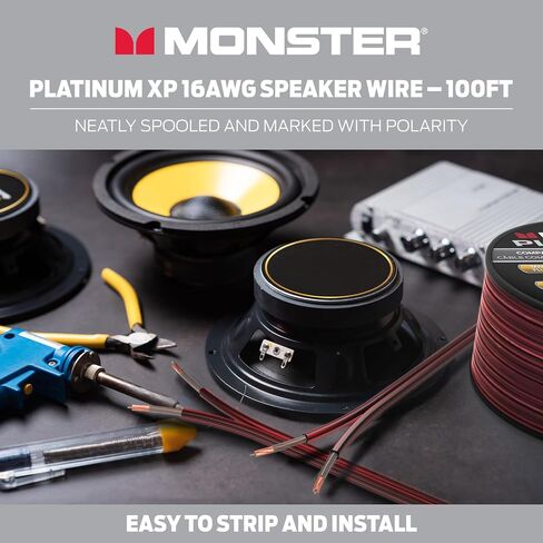 Monster 16 AWG Speaker Wire: Advanced Performance XP Speaker Cable 100 FT Spool with Copper Speaker Wire Clad Aluminum (CCA) Audio Wire Construction - Easy to Strip & Install Speaker Cables in Saudi Arabia