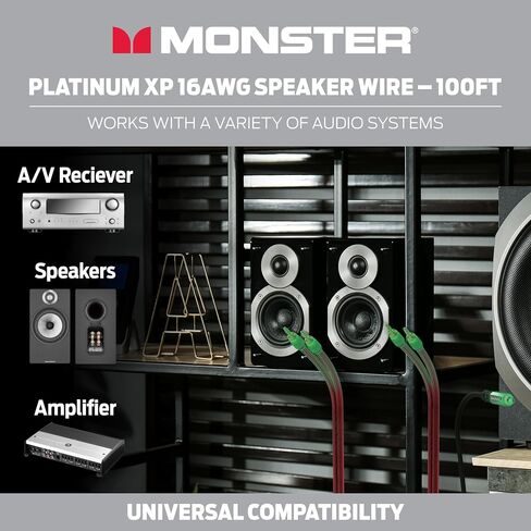 Monster 16 AWG Speaker Wire: Advanced Performance XP Speaker Cable 100 FT Spool with Copper Speaker Wire Clad Aluminum (CCA) Audio Wire Construction - Easy to Strip & Install Speaker Cables in Saudi Arabia
