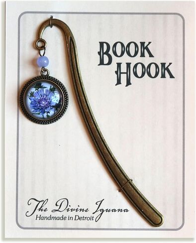 Purple Aster or Bachelors Button Flower Brass Bookmark with Reversed Decoupage Glass Cabochon in Saudi Arabia