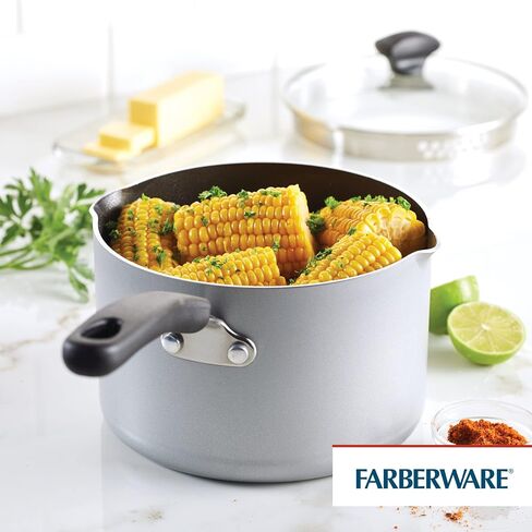 طباخ Farberware Cookstart DiamondMax غير لاصق مع غطاء ومقبض مساعد، آمن للاستخدام في غسالة الأطباق، 6 كوارت، أسود in Kuwait