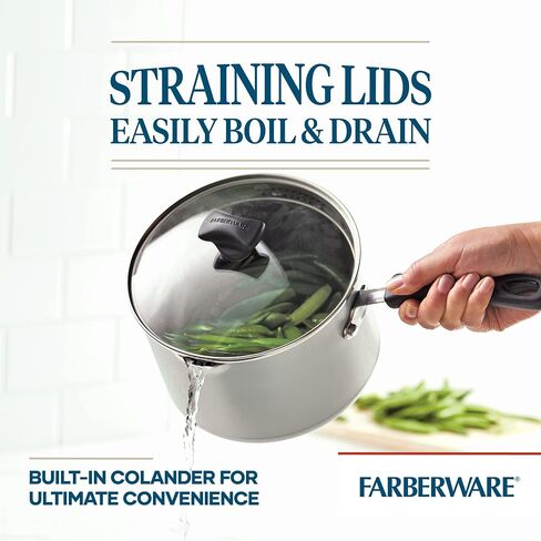 طباخ Farberware Cookstart DiamondMax غير لاصق مع غطاء ومقبض مساعد، آمن للاستخدام في غسالة الأطباق، 6 كوارت، أسود in Kuwait