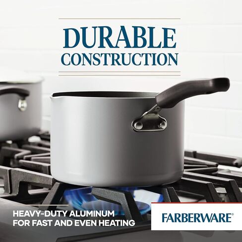 طباخ Farberware Cookstart DiamondMax غير لاصق مع غطاء ومقبض مساعد، آمن للاستخدام في غسالة الأطباق، 6 كوارت، أسود in Kuwait