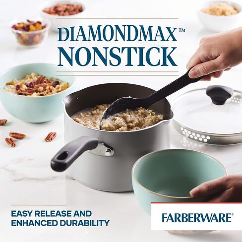 طباخ Farberware Cookstart DiamondMax غير لاصق مع غطاء ومقبض مساعد، آمن للاستخدام في غسالة الأطباق، 6 كوارت، أسود in Kuwait