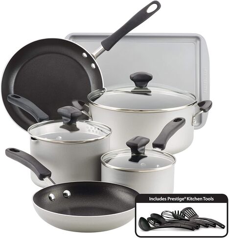 طباخ Farberware Cookstart DiamondMax غير لاصق مع غطاء ومقبض مساعد، آمن للاستخدام في غسالة الأطباق، 6 كوارت، أسود in Kuwait