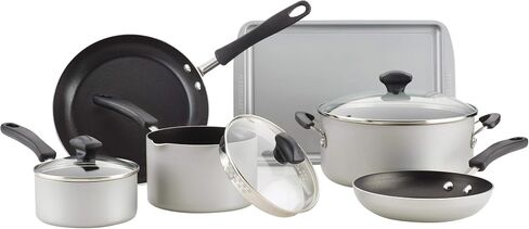طباخ Farberware Cookstart DiamondMax غير لاصق مع غطاء ومقبض مساعد، آمن للاستخدام في غسالة الأطباق، 6 كوارت، أسود in Kuwait