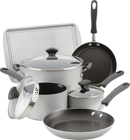 طباخ Farberware Cookstart DiamondMax غير لاصق مع غطاء ومقبض مساعد، آمن للاستخدام في غسالة الأطباق، 6 كوارت، أسود in Kuwait